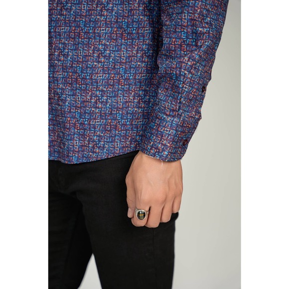 Luchiano Visconti FW22 LEO Square Pattern King Cotton Shirt - Picture 3 of 6